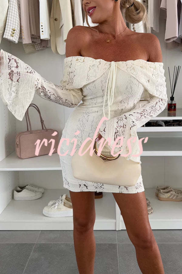 Solid Color Lace Off Shoulder Lace Sexy Slim Mini Dress