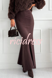 Caitlin Knit Stretch Fabric High Waist Fishtail Casual Maxi Skirt