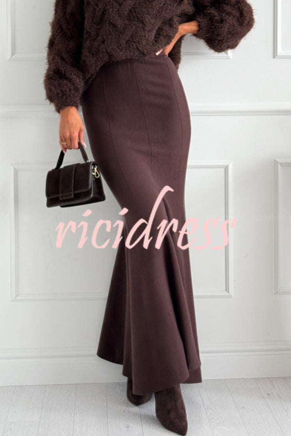 Caitlin Knit Stretch Fabric High Waist Fishtail Casual Maxi Skirt