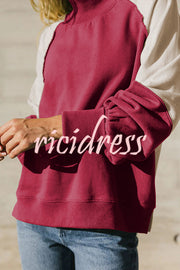 Fashionable Contrast Color Stitching Long Sleeve Loose Sweatshirt