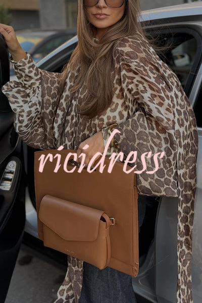 Arianne Chiffon Leopard Print Bow Neck Long Balloon Sleeve Loose Blouse