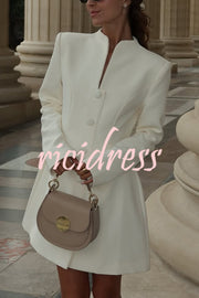 Solid Color Long-sleeved Slim-fit Button-down Casual Mini Dress