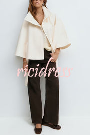 Fashionable Stand Collar Button Waist Tie Loose Cape