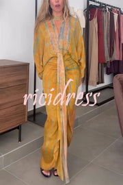 Unique Printed V-neck High-waisted Loose-fitting Holiday Maxi Dress