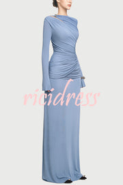 Stylish Long-sleeved Slim-fit Pleated Elegant Maxi Dress