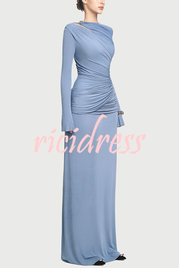 Stylish Long-sleeved Slim-fit Pleated Elegant Maxi Dress