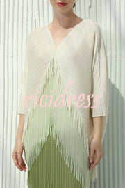 Fashionable Color-blocked Multi-layered Tassel Loose Midi Dress