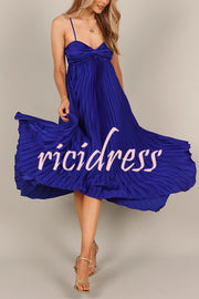 Solid Color Sexy Suspender Pleated Irregular Midi Dress