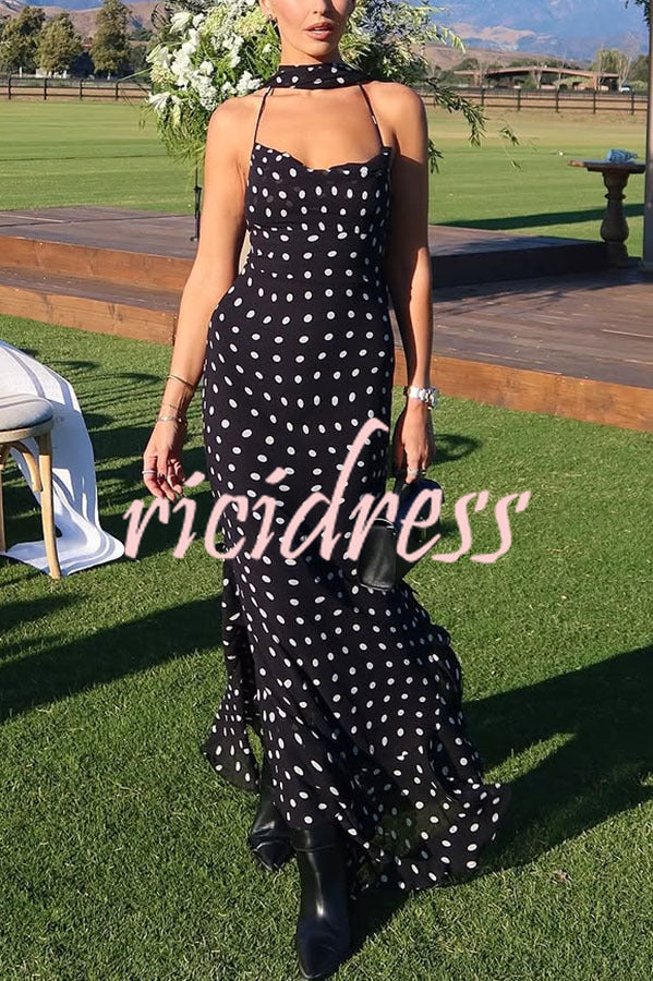 Kaylee Chiffon Polka Dot Ruffled Tiered Hem Scarf Maxi Dress