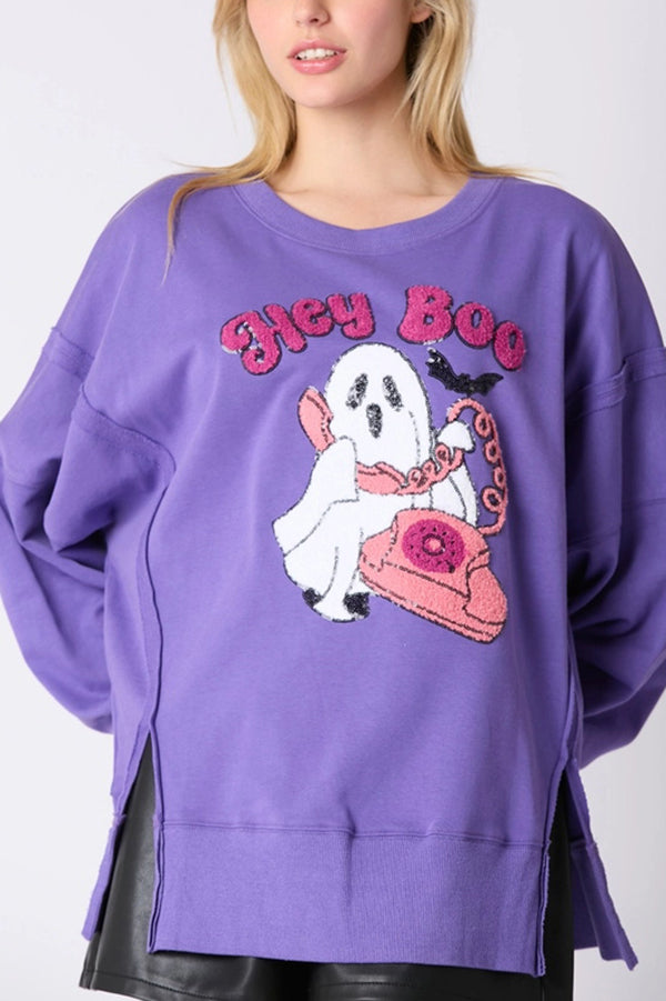 Halloween Cartoon Ghost Sequin Loose Casual Sweatshirt