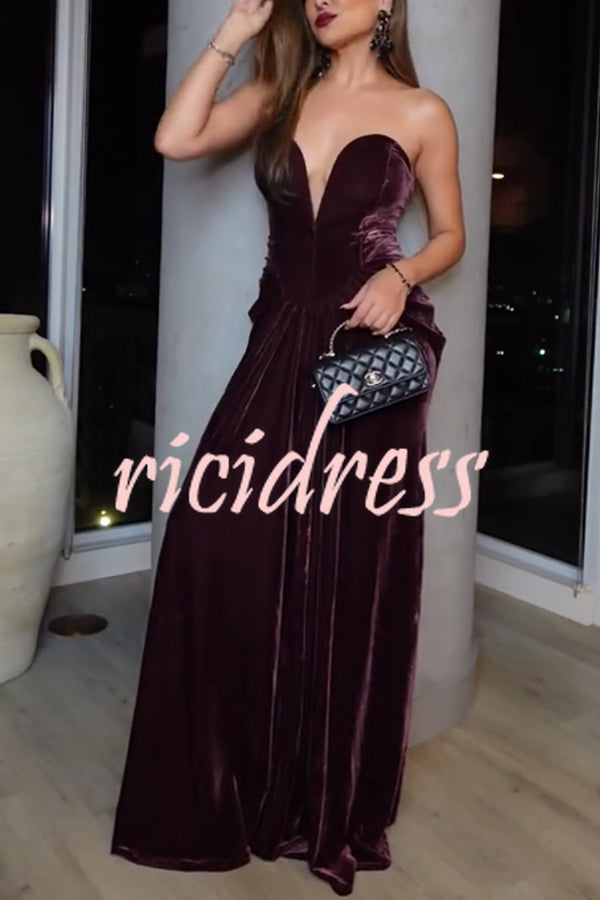 Paige Velvet Off Shoulder Side Pleated Hip Drape Maxi Dress