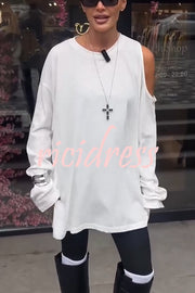 Various Ways Cutout Shoulder Long Sleeve Side Button Relaxed T-shirts