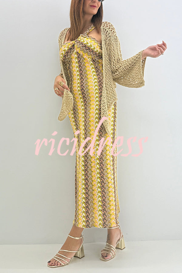 Colorful Zigzag Pattern Lace One-shoulder Slim Vacation Midi Dress