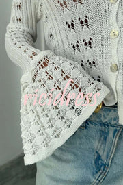 Fashion Hollow Button Long Sleeve V-neck Knitted Cardigan