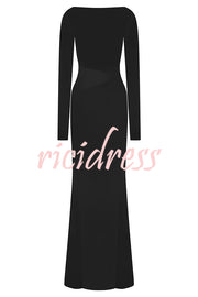 Fashion Long-sleeved Slim Sexy Hollow Slit Maxi Dress