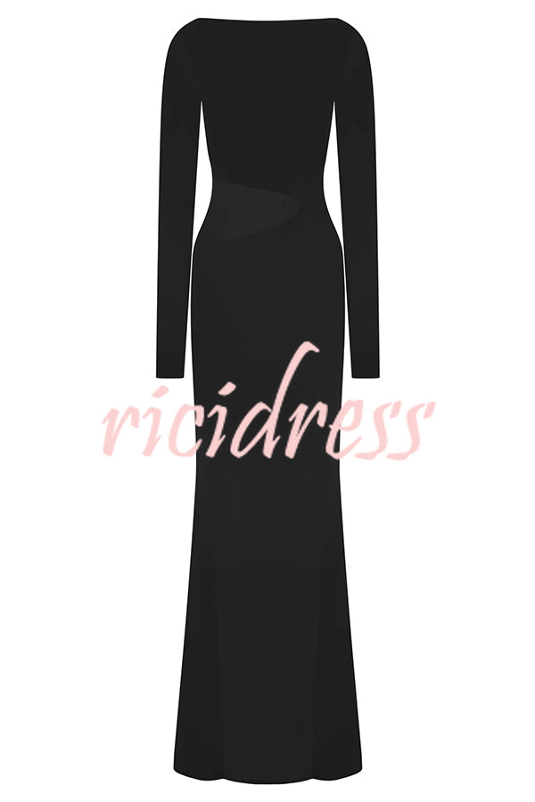 Fashion Long-sleeved Slim Sexy Hollow Slit Maxi Dress
