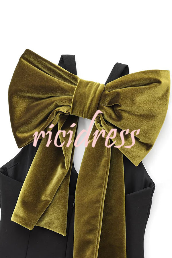 Sweet Party Contrast Back Velvet Bow Detail Mini Dress