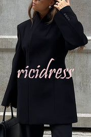 Solid Color Lapel Long Sleeve Casual Pocket Long Blazer