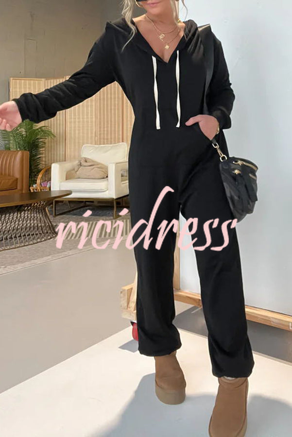 Cozy Days Long Sleeve Pocket Hooded Drawstring Jumpsuit