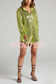 Solid Color Sequined Long-sleeved Casual Mid-length Loose Shirt