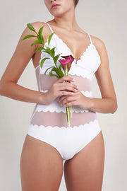 Fashionable Mesh Stitching Sling Stretch One-piece Swimsuit