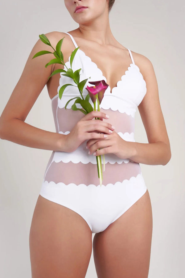 Fashionable Mesh Stitching Sling Stretch One-piece Swimsuit