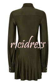 Marvis Button-embellished Long Sleeve Asymmetrical Drape Shirt Midi Dress