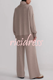 Berner High-Neck Long Sleeve Side Zipper Sweatshirt and Elastic Waist Pocketed Loose Pants Set