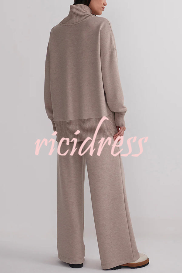 Berner High-Neck Long Sleeve Side Zipper Sweatshirt and Elastic Waist Pocketed Loose Pants Set