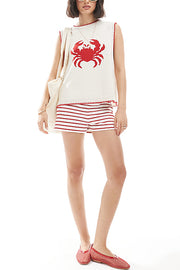 Marine Life Pattern Crew Neck Sleeveless Knit Tank Top