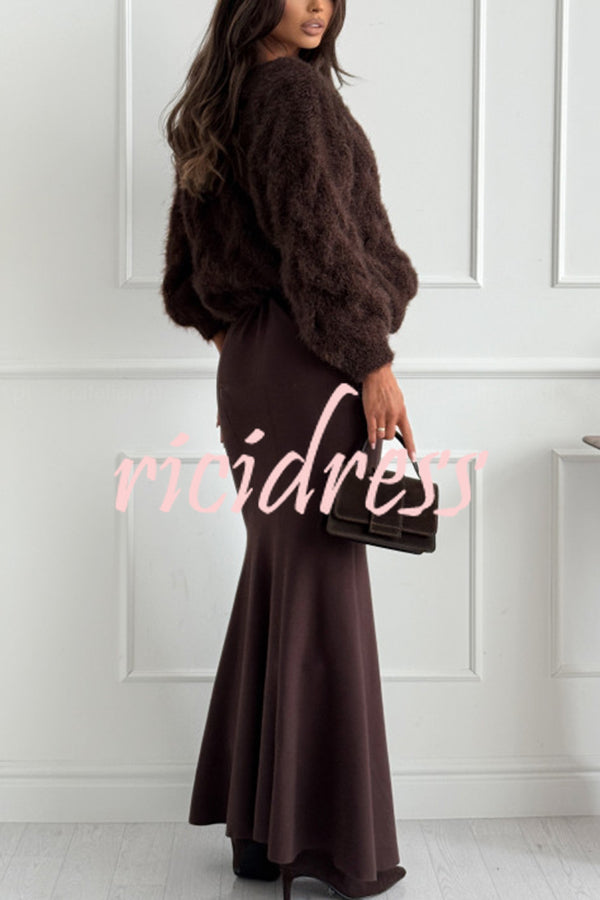 Caitlin Knit Stretch Fabric High Waist Fishtail Casual Maxi Skirt