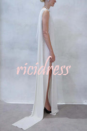 Utterly Perfect Back Drape Cowl Lightweight Slit Stretch Maxi Dress