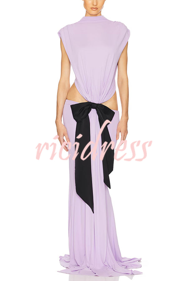 Sexy Open Back Bow Embellished Elegant Fishtail Maxi Dress