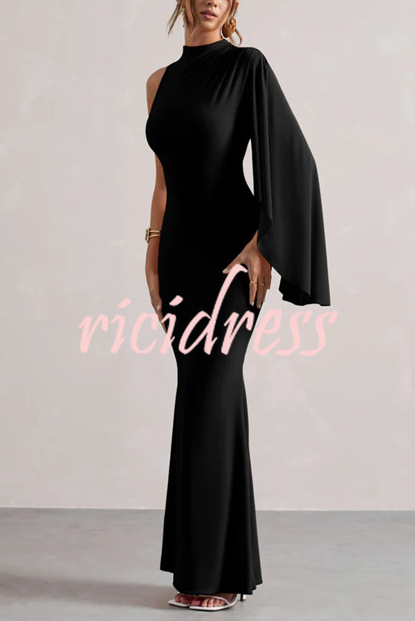 Ready When You Are High Neck One Ruffle Sleeve Maxi Dress