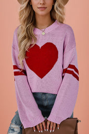 Fashionable Heart-shaped Jacquard Long-sleeved Loose Knit Sweater