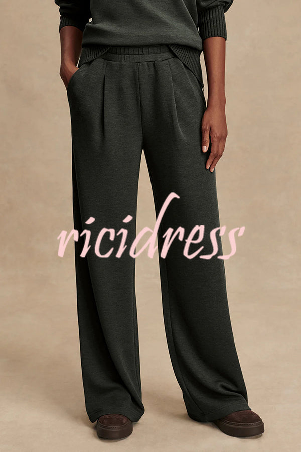 Barker High-Neck Long Sleeve Side Zipper Sweatshirt and Elastic Waist Pocketed Loose Pants Set