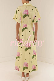 Jasmine Linen Blend Floral Polka Dot Wide Sleeve Shirt Maxi Dress