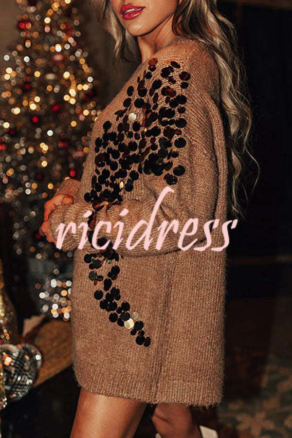 Feel Festive and Cozy Knit Sequin Loose Pullover Sweater