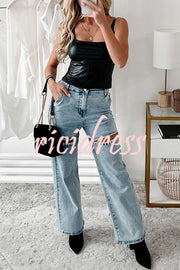 Blowing Your Mind Slit-Front Wide Leg Pocket Rhinestone Jeans