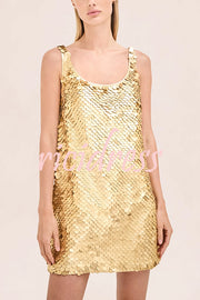 Golden Charm Impact Large Sequins Scoop Neck Tank A-line Mini Dress