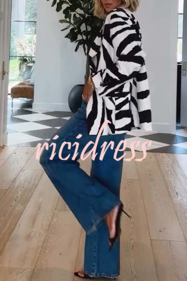 Breath of Freedom Animal Print Button Up Long Sleeve Lapel Loose Blazer