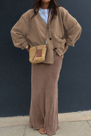 Solid Color V-Neck Button Casual Pocket Knit Cardigan