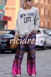 Coreen Leopard Colorful Wave Print Long Sleeve Shirt and Elastic Waist Pocket Pants Set