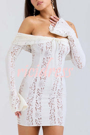 Solid Color Lace Off Shoulder Lace Sexy Slim Mini Dress