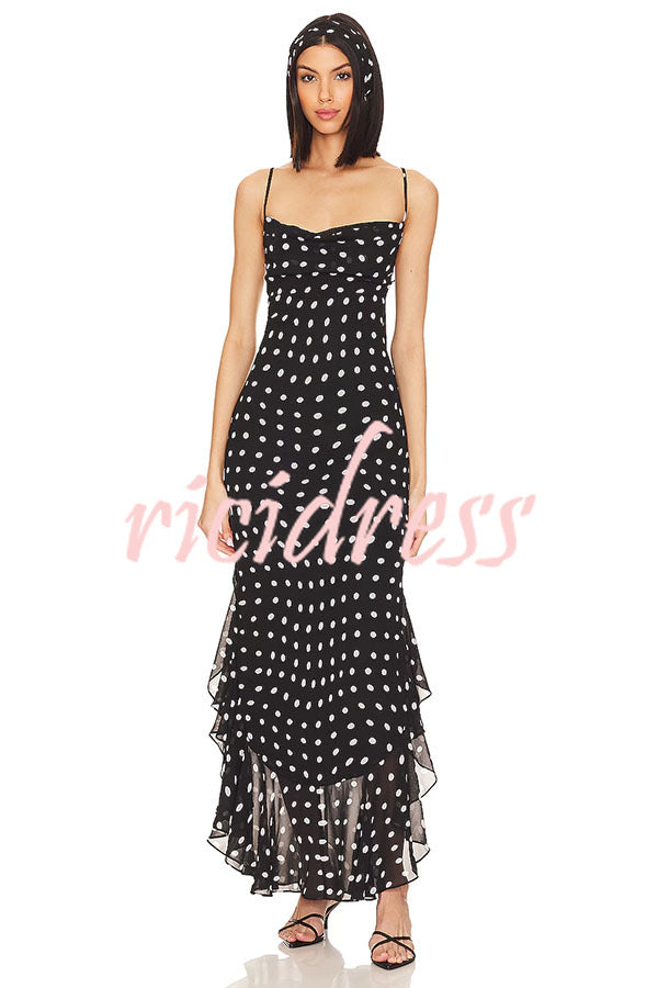 Kaylee Chiffon Polka Dot Ruffled Tiered Hem Scarf Maxi Dress