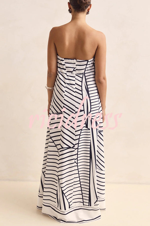 Unique Print Sexy Tube Top Back Zipper Loose Maxi Dress