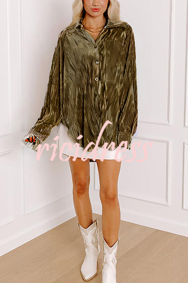 Solid Color Velvet Light-sensitive Drape Loose Shirt