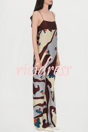 Loving Views Satin Unique Print a-line Tank and Elastic Waist Loose Pants Set