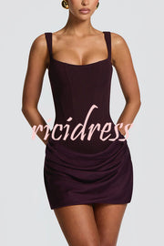 Cornelia Square Neck Back Lace-up Satin Drape Hem Mini Dress