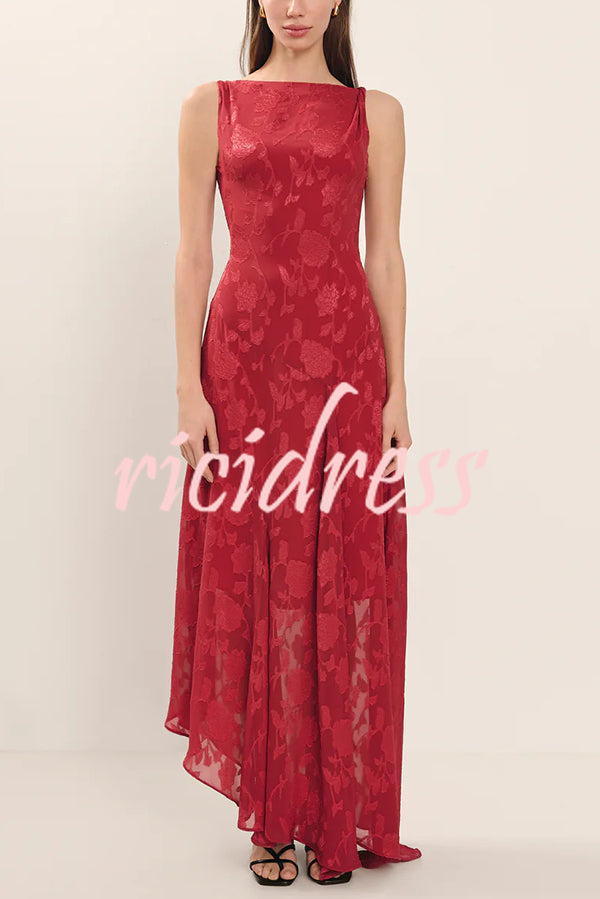 Fashion Jacquard Elegant Backless Lace-up Slim Irregular Maxi Dress